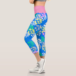 Leggings Capri Art Abstrait Pale Pastel Turquoise Bleu Rose