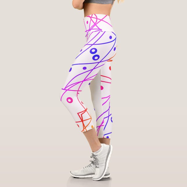 Leggings Capri Art Abstrait Purple White Lines Cercles Minimalism (Gauche)
