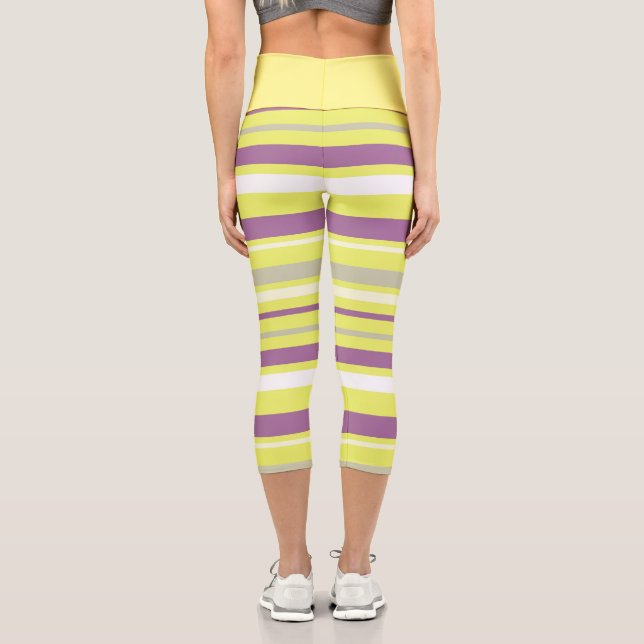 Leggings Capri Art Abstrait violet gris jaune blanc Capri Leggin (Verso)