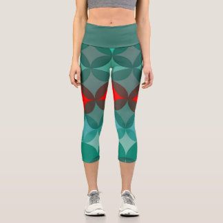 Leggings Capri art déco inspiré turquoise & rouge abstrait