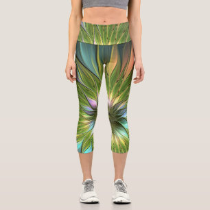 Leggings Capri Art Fractal Fleur Imaginaire Coloré Lumineux
