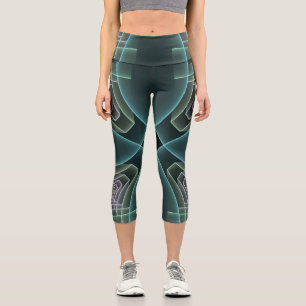 Leggings Capri Art graphique géométrique fractal sarcelle moderne
