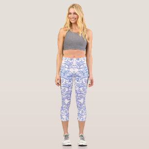Leggings Capri Art motif à imprimé floral bleu élégant