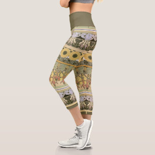 Leggings Capri Art nouveau alphonse mucha fuchsia tournesol flore