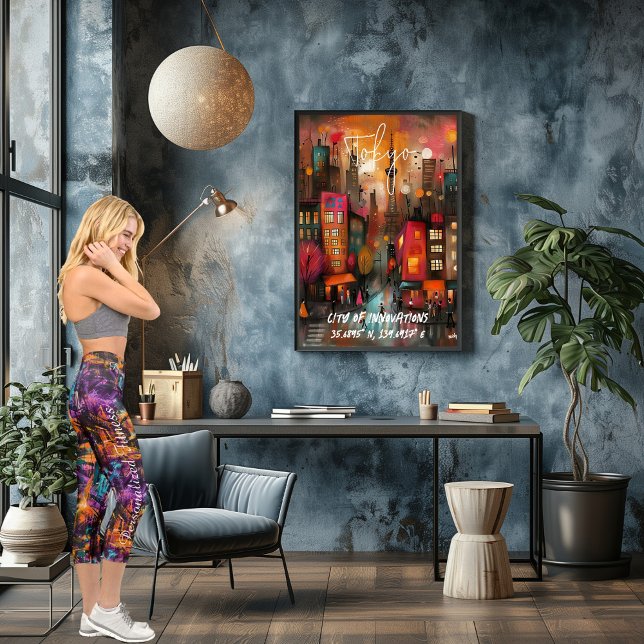 Leggings Capri Art urbain dynamique - Oranges et selles pourpres  (Créateur téléchargé)