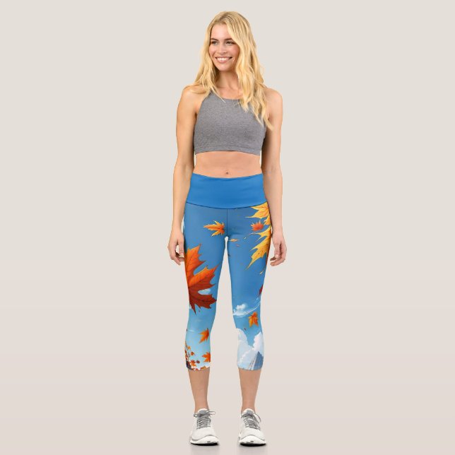 Leggings Capri Authumn leaves blue (Recto)