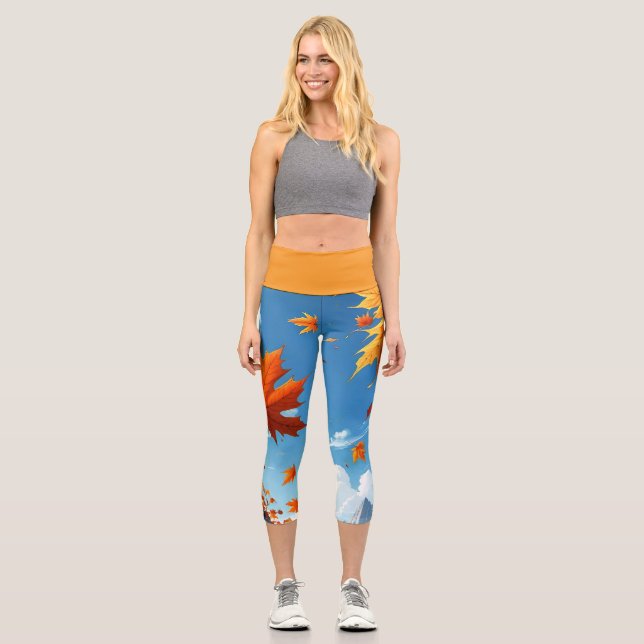 Leggings Capri Authumn leaves orange (Recto)