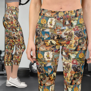 Leggings Capri Autocollants de citrouilles et salutations victori