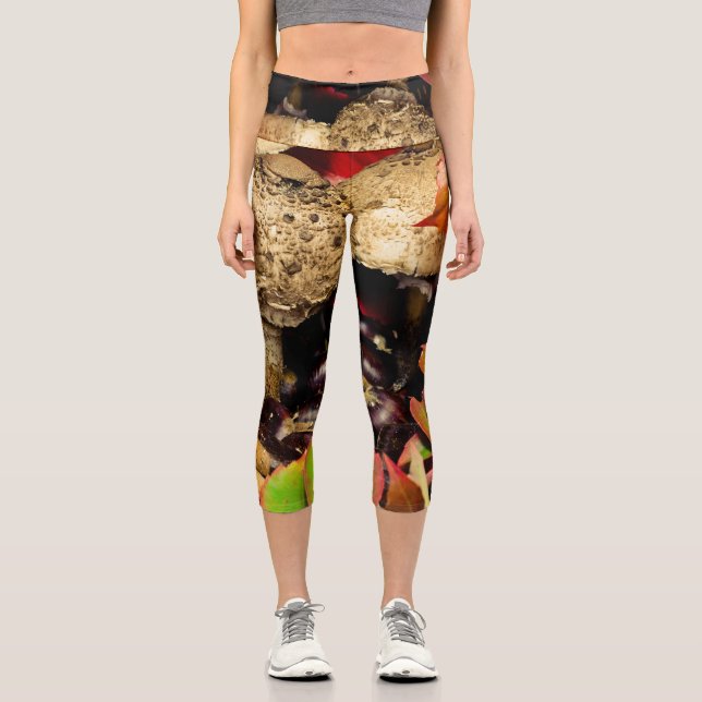 Leggings Capri Automne Feuilles automnales, châtaignes champignon (Recto)