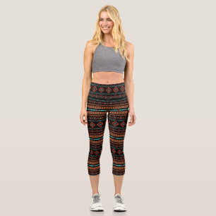 Leggings Capri Aztec Rusts Turquoise Noir Motifs mélangés Motif