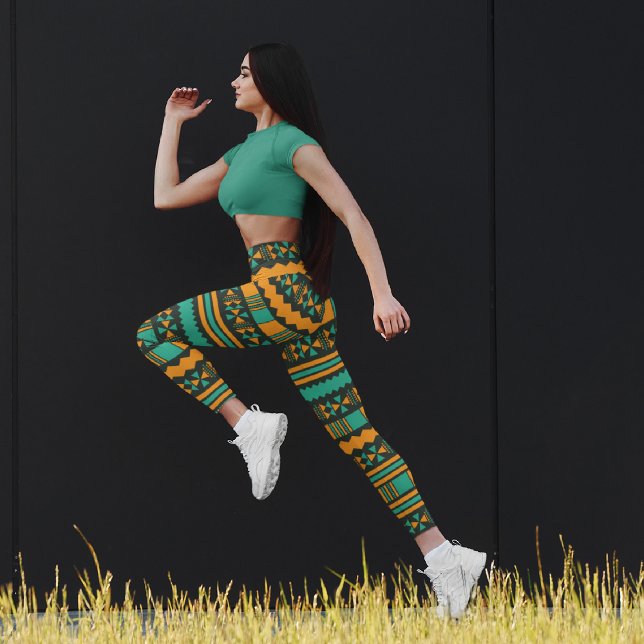 Leggings Capri Aztèque Ethnique Vert (Créateur téléchargé)