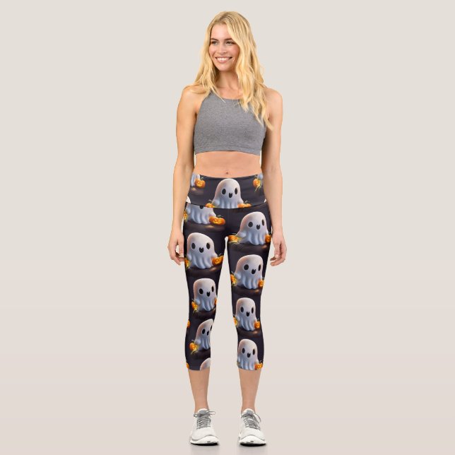 Leggings Capri Baby Ghost Déplaisant mignon caractère Halloween (Recto)
