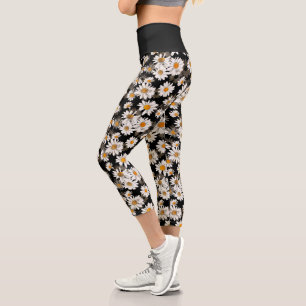 Leggings Capri Baisson blanc chic sur motif floral noir