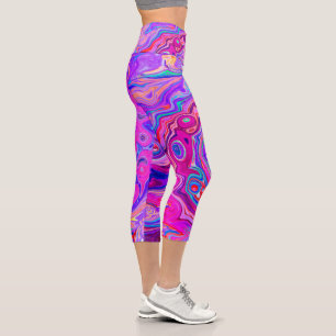 Leggings Capri Balayage Abstrait rétro violet et orange