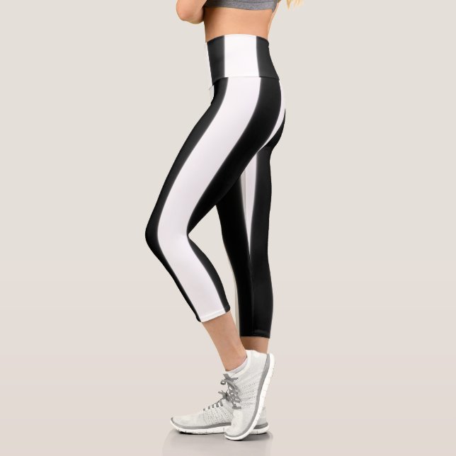 Leggings Capri Bande large noire + blanche (Gauche)
