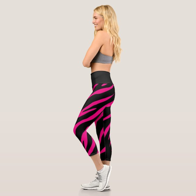 Leggings Capri Bande rose et noire poster de animal zèbre haute t (Gauche)