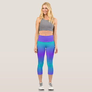 Leggings Capri Bandes d'ombre cool turquoise et violette