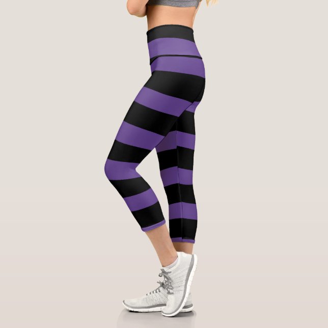 Leggings Capri Bandes inégales en violet et en noir (Gauche)
