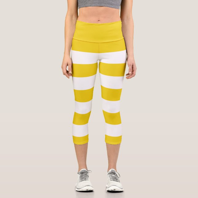 Leggings Capri Bandes Jaunes, Blancs, Motif rayé (Recto)