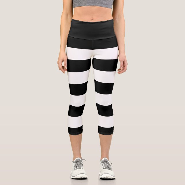Leggings Capri Bandes noires et blanches, Motif rayé, Lignes (Recto)