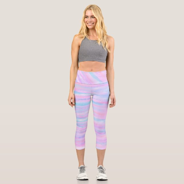 Leggings Capri Bandes Peintes Turquoise Rose violet (Recto)