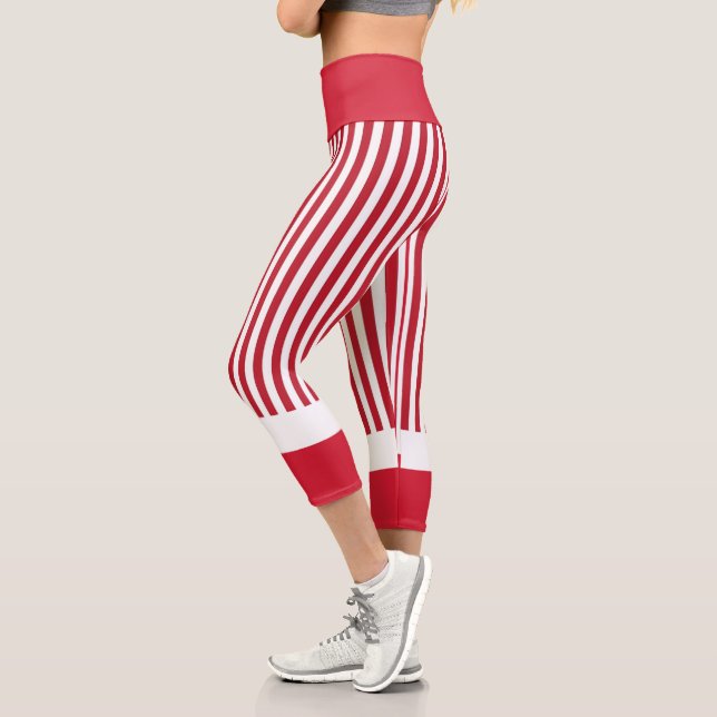 Leggings Capri Bandes rouges et blanches à haute taille Capris (Gauche)