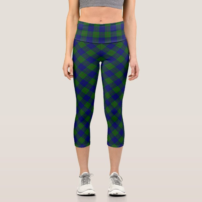 Leggings Capri Barclay tartan bleu vert plaid (Recto)