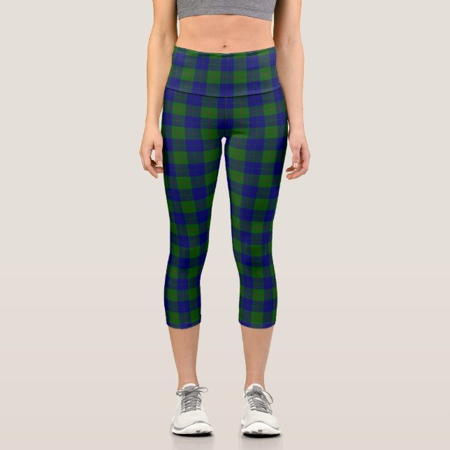 Leggings Capri Barclay tartan bleu vert plaid (Recto)