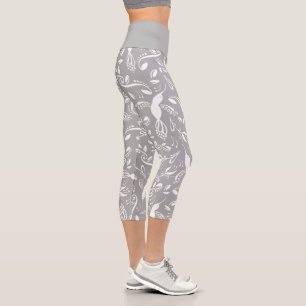 Leggings Capri Beaux oiseaux de colibri Biseaux gris clair