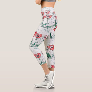 Leggings Capri Belle croquis rouge Trois fleurs de pavot
