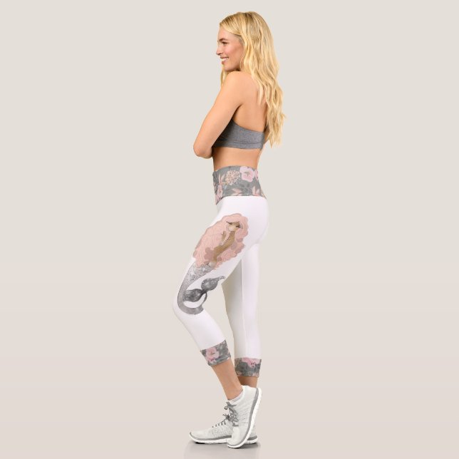 Leggings Capri Belle déesse de mer Sirène Floral (Gauche)