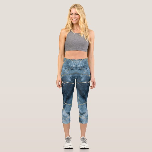 Leggings Capri Belle impression couleur marbre bleu (Recto)