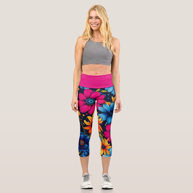 Leggings Capri Belles fleurs et Roses sucrés (Recto)