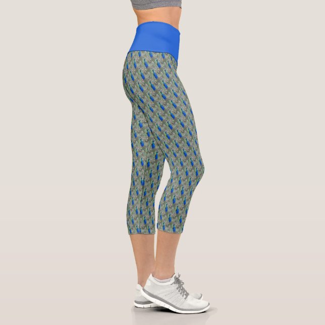 Leggings Capri Belles plumes de paon bleu (Droite)