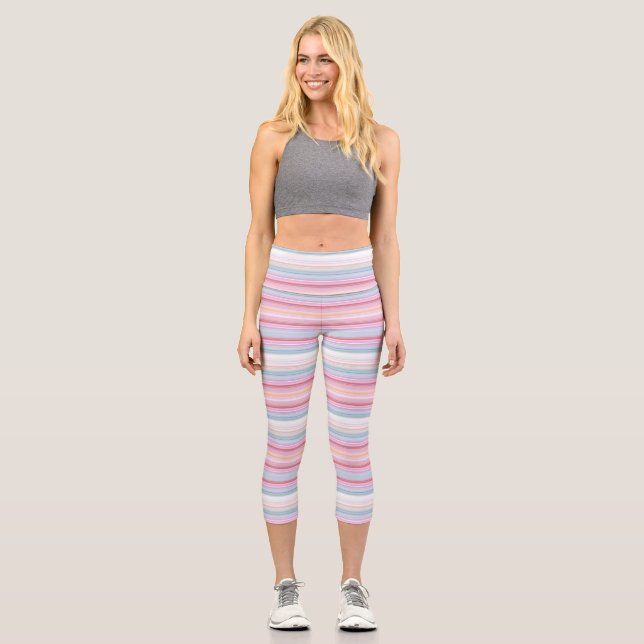 Leggings Capri Belles rayures roses blanches (Recto)