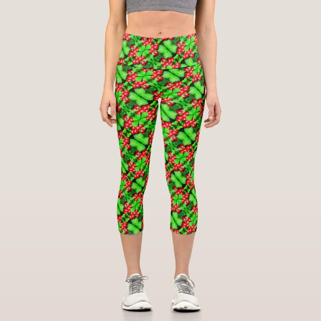 Leggings Capri Berries rouges avec Raindrops Abstrait Motif de la (Recto)