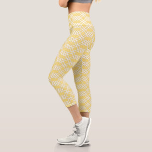 Leggings Capri Beurre géométrique en treillis moderne Jambe jaune