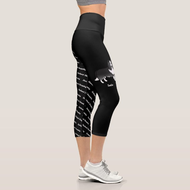 Leggings Capri Bi-Black Cartoon Sheltie & Chien's Name And Breed (Droite)