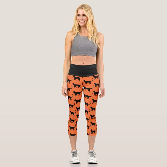 Leggings Capri Black Cat Orange Crazy Cat Femme (Recto)