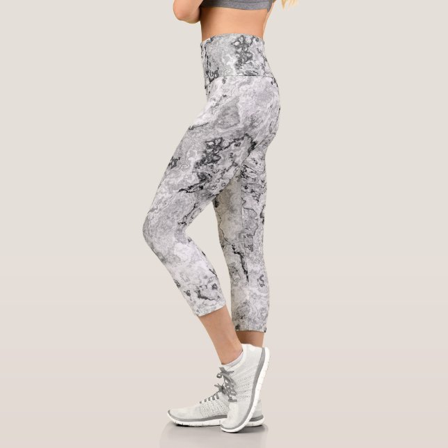 Leggings Capri Black et Marbre blanc Swirl Abstrait (Gauche)