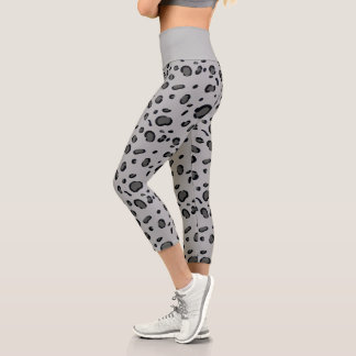 Leggings Capri Black Leopard Pattern On Grey