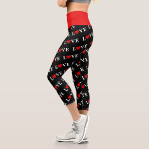 Leggings Capri Black LOVE and Heart Simple Minimaliste Moderne Ch