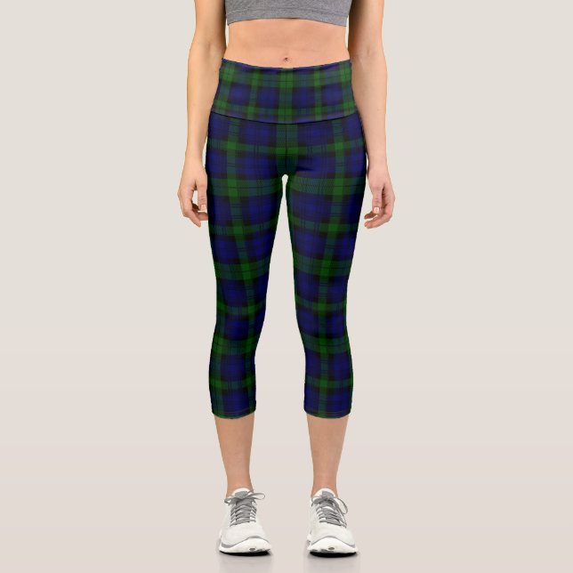 Leggings Capri Black Watch Tartan bleu vert Plaid (Recto)