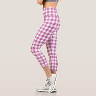 Leggings Capri Blanc rose À damiers En vichy Motif plaid