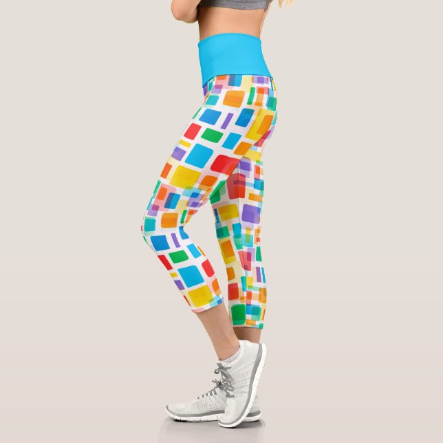 Leggings Capri Bleu Bleu Vert Orange Rouge Violet Motif Art (Gauche)