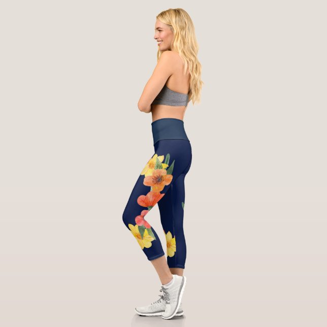 Leggings Capri Bleu de la marine florale  (Gauche)