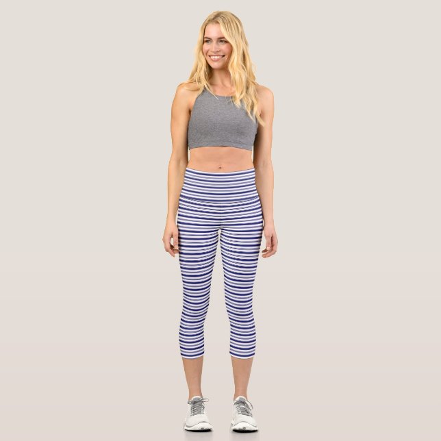 Leggings Capri Bleu de la voile bandes horizontales (Recto)