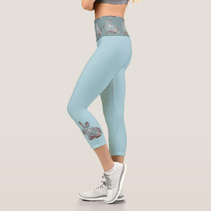 Leggings Capri Bleu doux et chocolat Brown Mandala Bunny