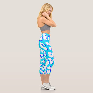 Leggings Capri Bleu Empreinte de léopard blanc