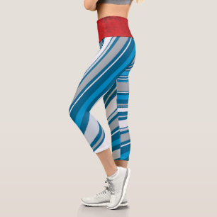 Leggings Capri Bleu Et Rouge Brown Haut Taille   Zazzle_Growshop.
